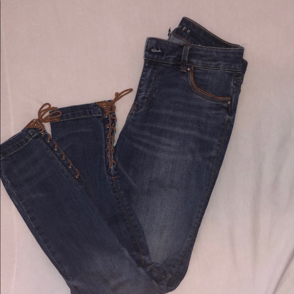 Leather lace up jeans